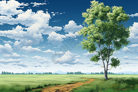 风景优美的夏季草原景观背景图片