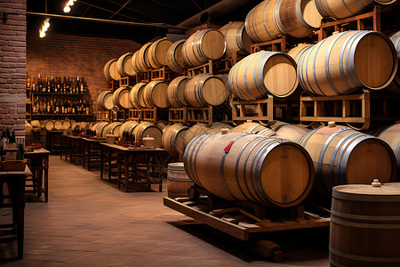 酒庄中的葡萄酒酒桶背景图片
