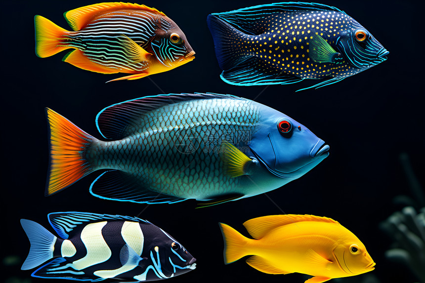 多彩的水下鱼群图片