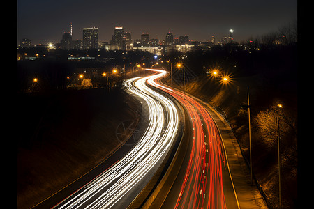 夜晚繁忙的公路背景图片