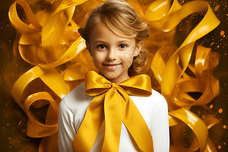 戴墨镜小女孩小女孩戴着黄色蝴蝶结设计图片