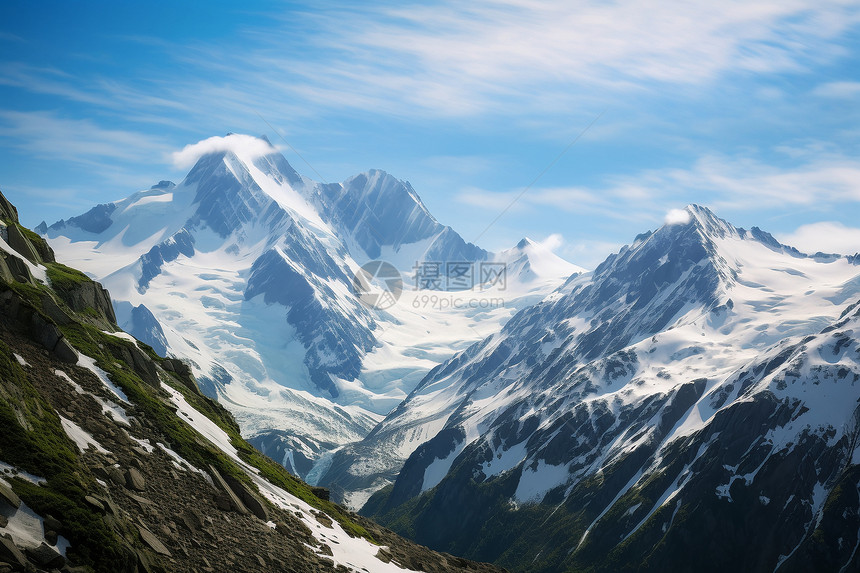 美丽的阿尔卑斯雪山景观图片