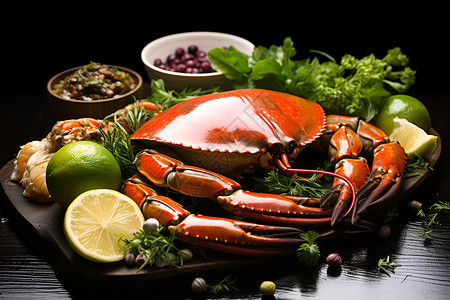 煮熟的螃蟹海鲜盛宴背景