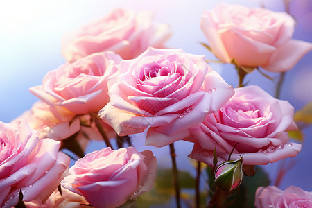 夏季花园盛开的玫瑰花朵背景图片
