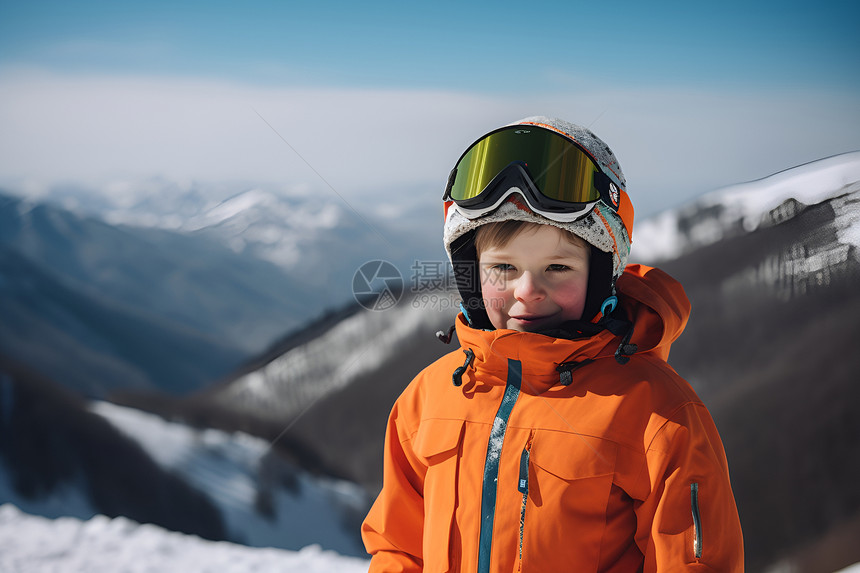 冬日户外滑雪的男孩图片