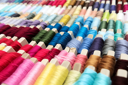 纺织材料彩色线轴的丝线背景