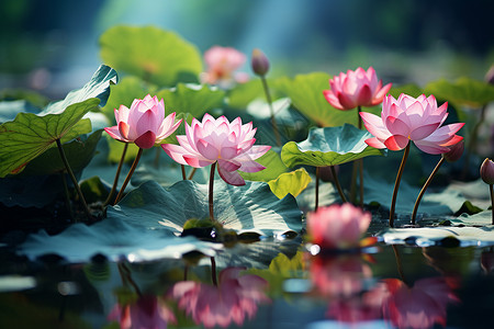 夏日湖心的莲花背景图片