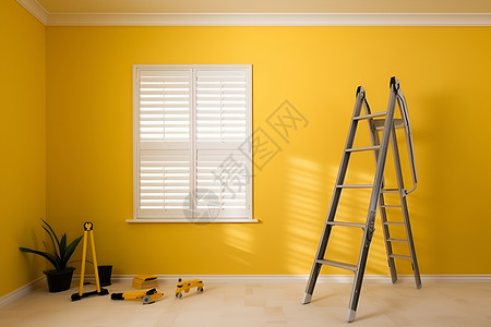 淡黄色墙壁的房间背景图片