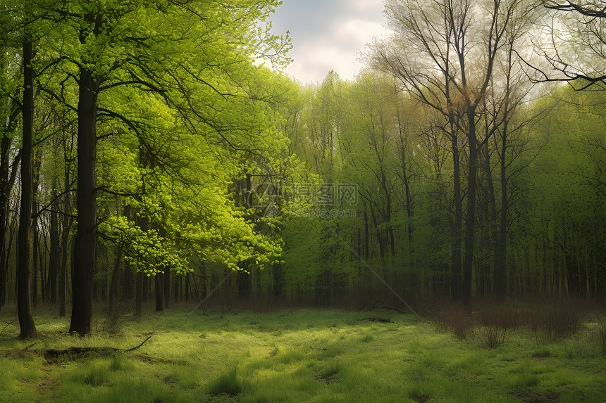 一片绿树成荫的森林图片