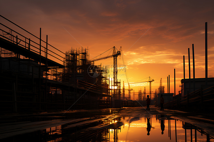 夕阳下工业区图片