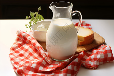 桌上的面包牛奶背景图片