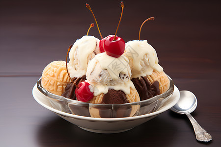 冰淇淋上可口的樱桃背景图片