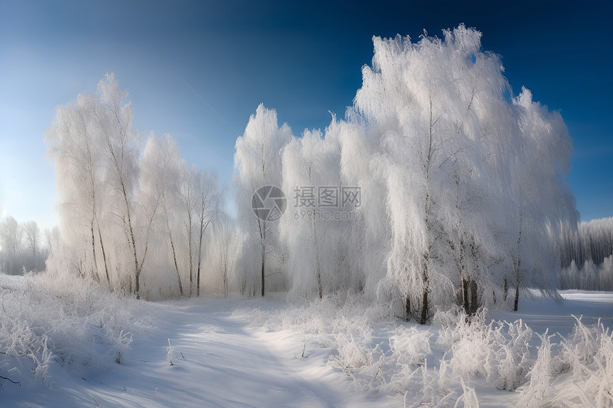 冬季树木上的冰雪图片