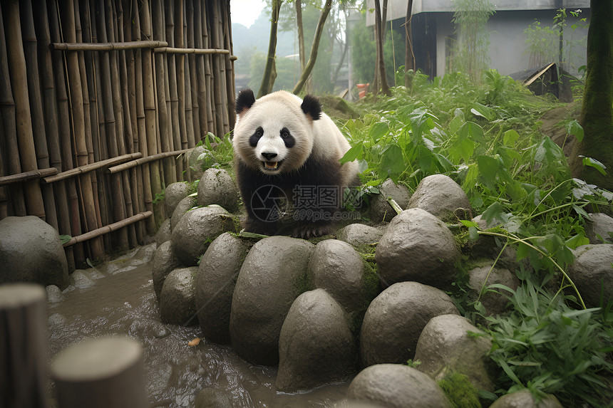 岩石上的熊猫图片