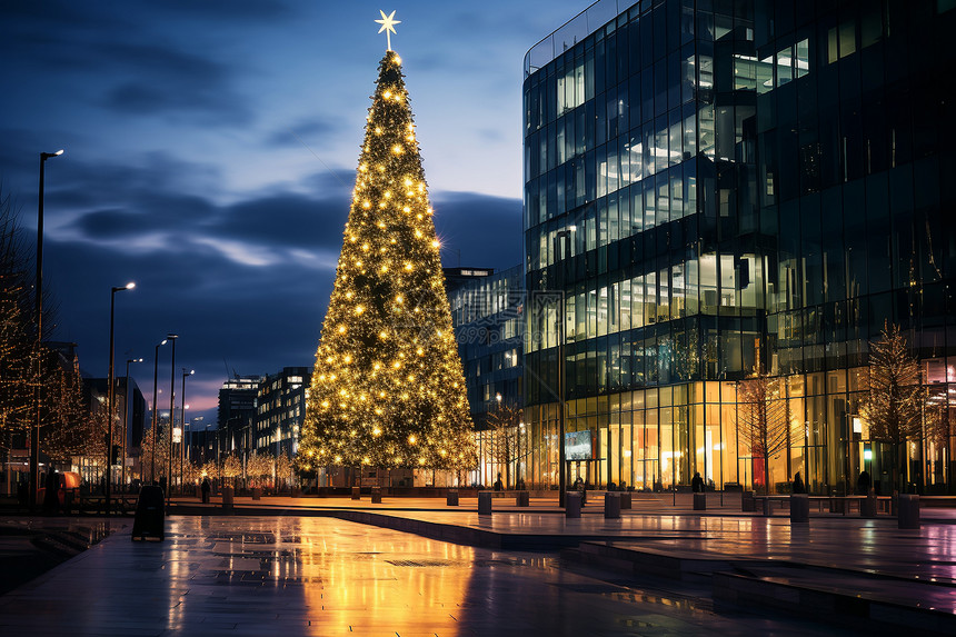 城市广场上的圣诞树图片