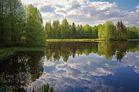 湖泊绿树背景图片