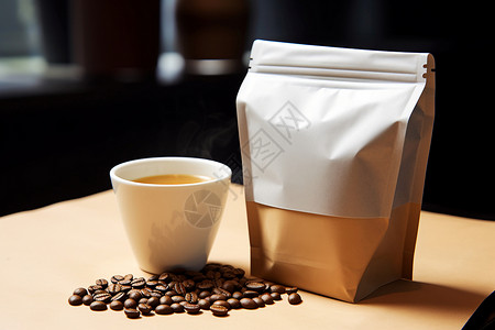 咖啡豆包装咖啡豆与咖啡背景