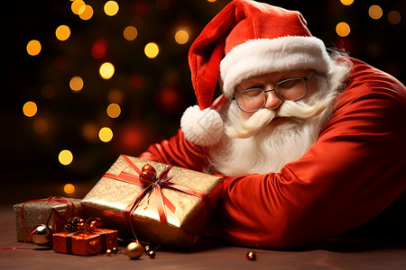 圣诞老人的胡子圣诞老人拿着一个礼物盒背景