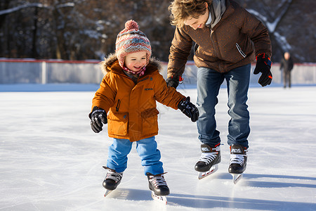 儿童滑冰冰上的父子背景