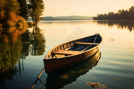 湖畔里的小船背景图片