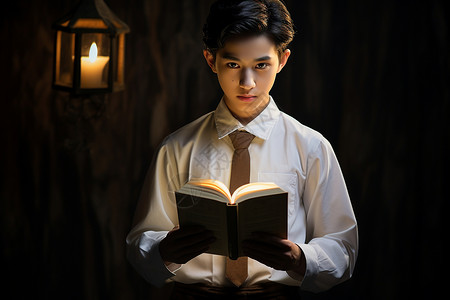 拿着蜡烛的男孩拿着书的男孩背景