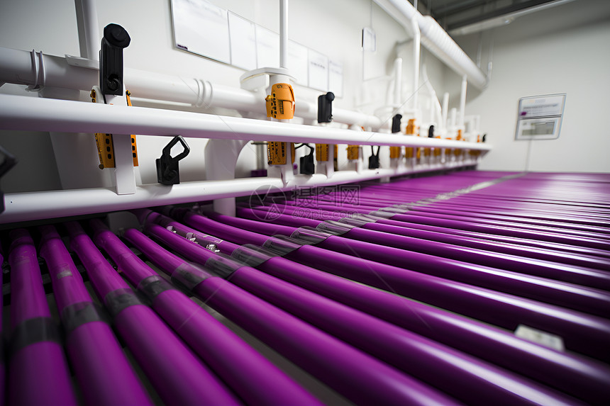 整齐排列的紫色管道图片