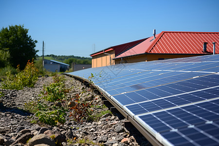 屋顶旁的太阳能板背景图片