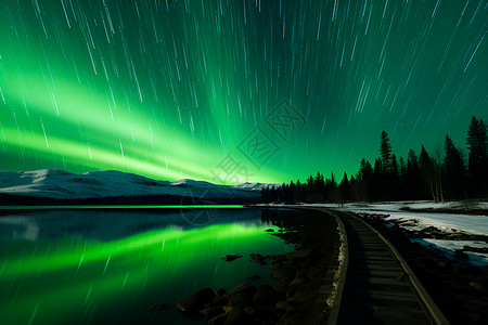 星空下的绿色北极光背景图片