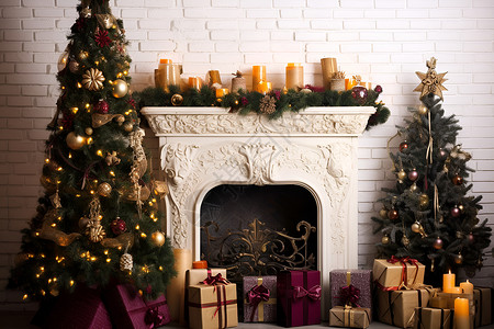圣诞树与壁炉背景图片