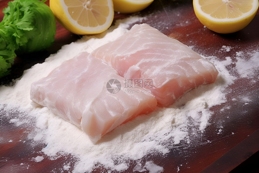 厨房烹饪的鱼肉图片