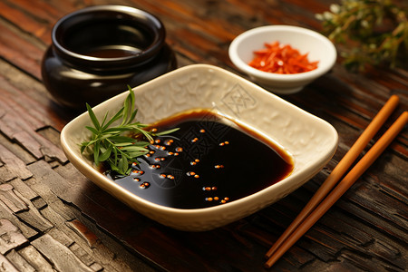碗筷子一小碟的调味品背景