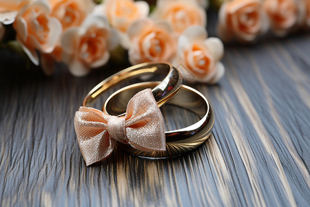金属花朵两枚结婚戒指背景