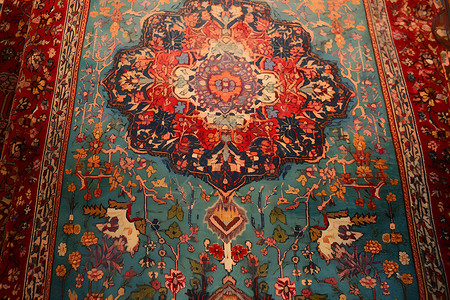红蓝华丽的东方地毯背景图片