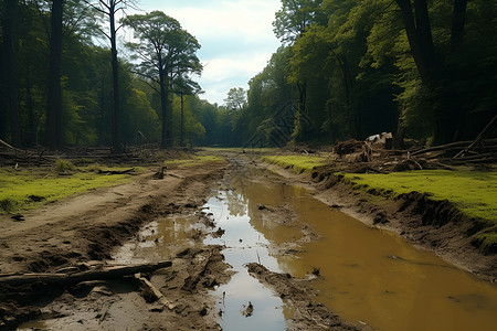 暴风雨过后的森林道路背景图片