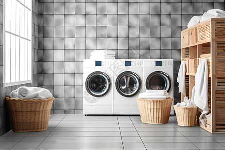 洗衣房洗衣机洁净的现代洗衣房背景
