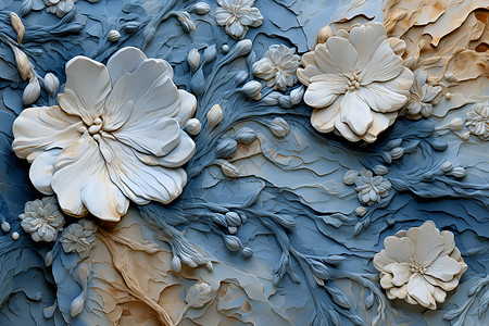 蓝色花卉石膏背景图片