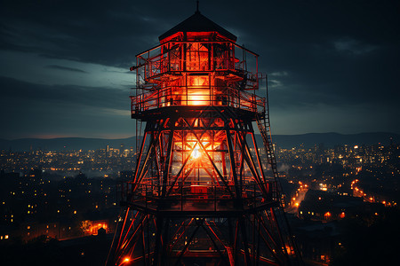 夜幕下发光的水塔背景图片