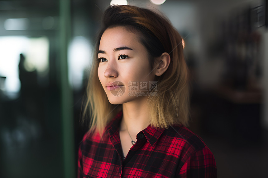 室内优雅的长发女孩图片