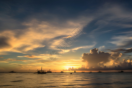 夕阳下的帆船背景图片