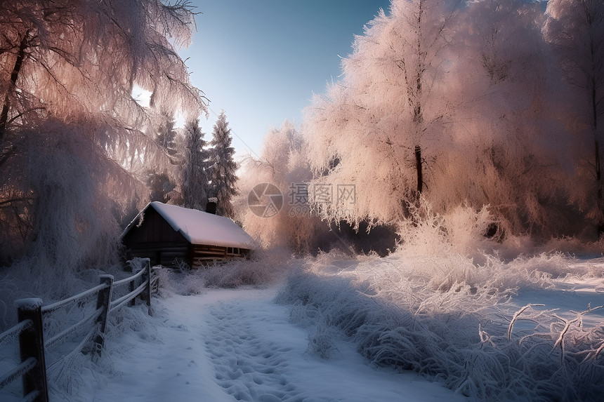 雪中的小屋图片