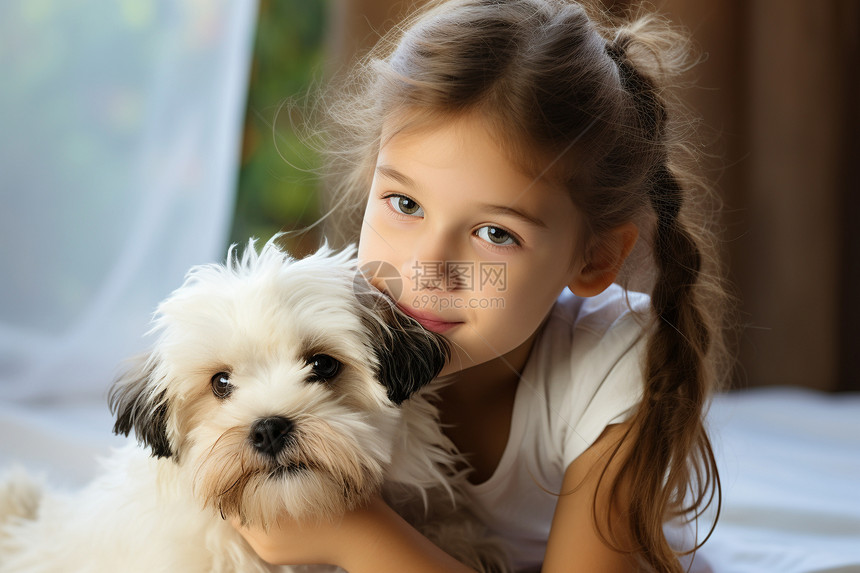 小狗与小女孩图片