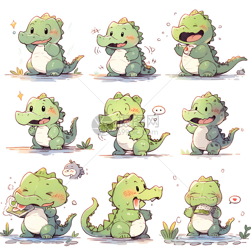 可爱的小鳄鱼各种动作和表情图片