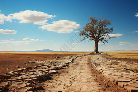荒漠中的一棵残败之树高清图片
