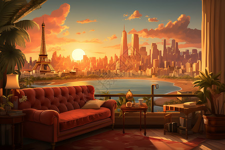 城市的红色沙发高清图片