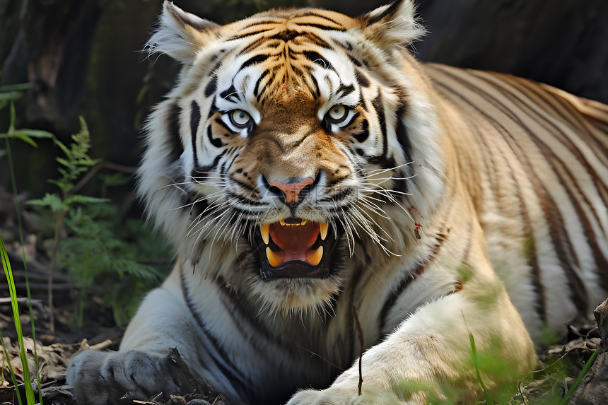 凶猛呲牙的老虎图片