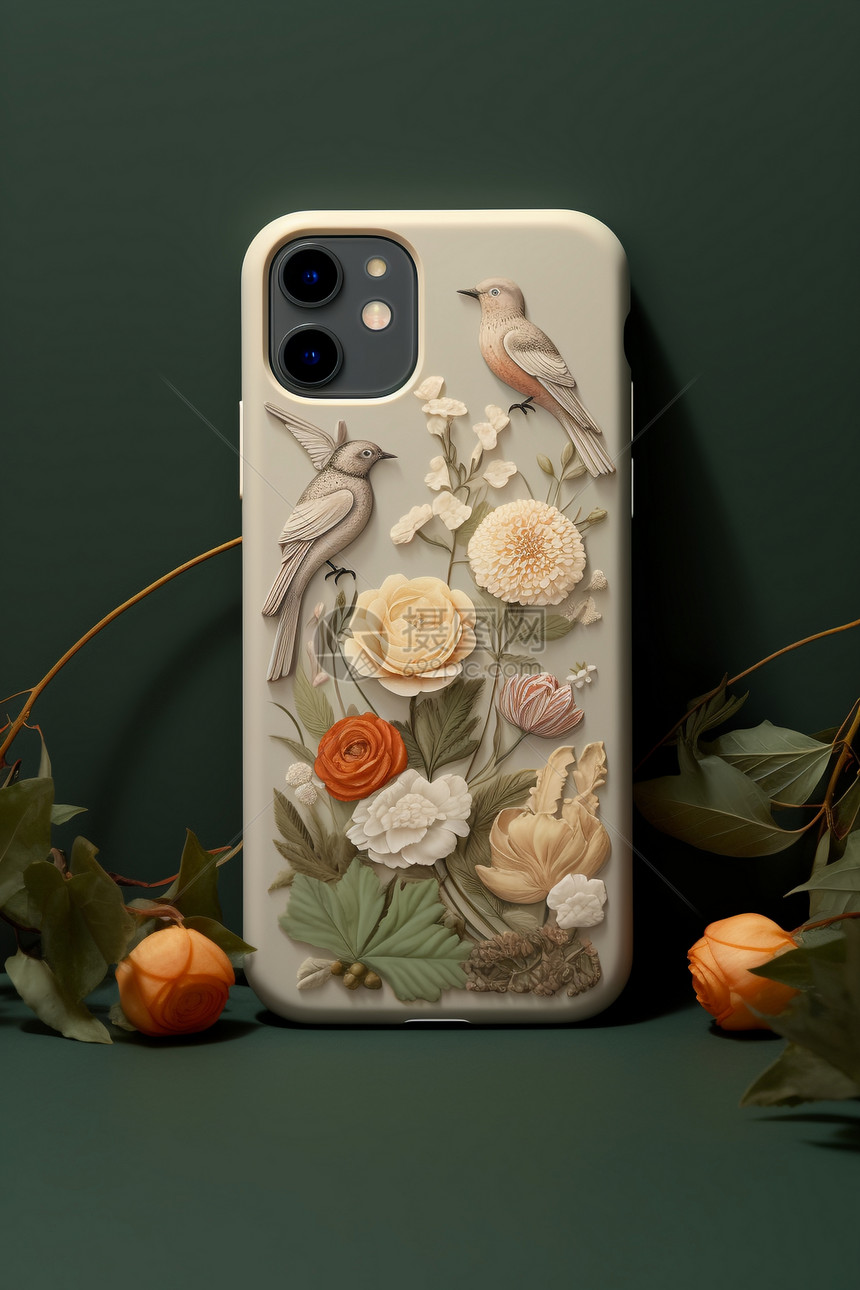 小鸟与花朵的手机壳图片