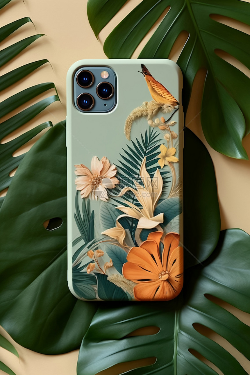 华丽炫彩热带花朵的手机壳图片
