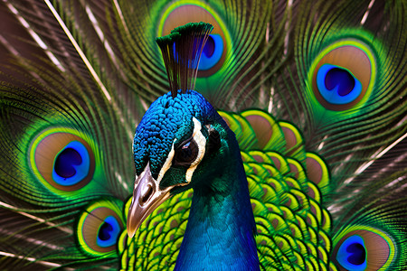 孔雀羽毛蓝绿色美丽的孔雀开屏背景