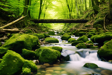 山林溪流之美背景图片