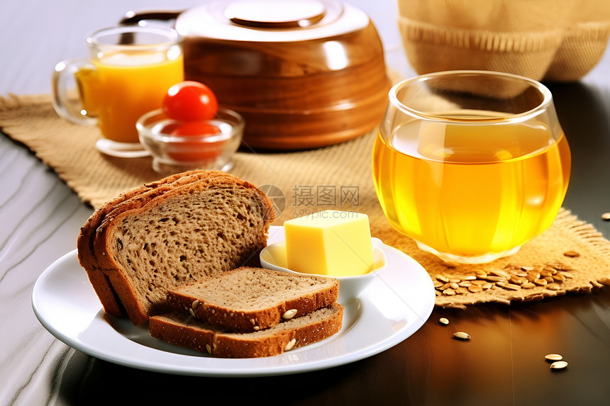 面包和茶水图片
